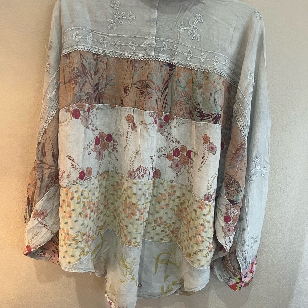 Floral Patchwork Button-Down Women's Top - Pink/W… - image 6